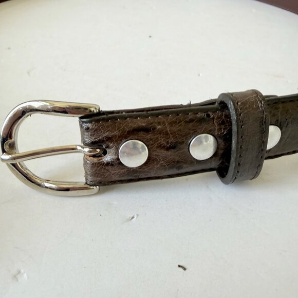 Rod Patrick Mens Full Quill Ostrich Leather Belt Dark Brown 1.25” Taper Sz 28 - Picture 4 of 11